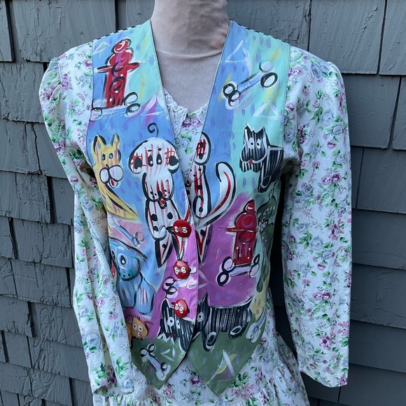 Encore Silkscapes Vintage colorful hand painted dog vest Medium - Picture 7 of 15